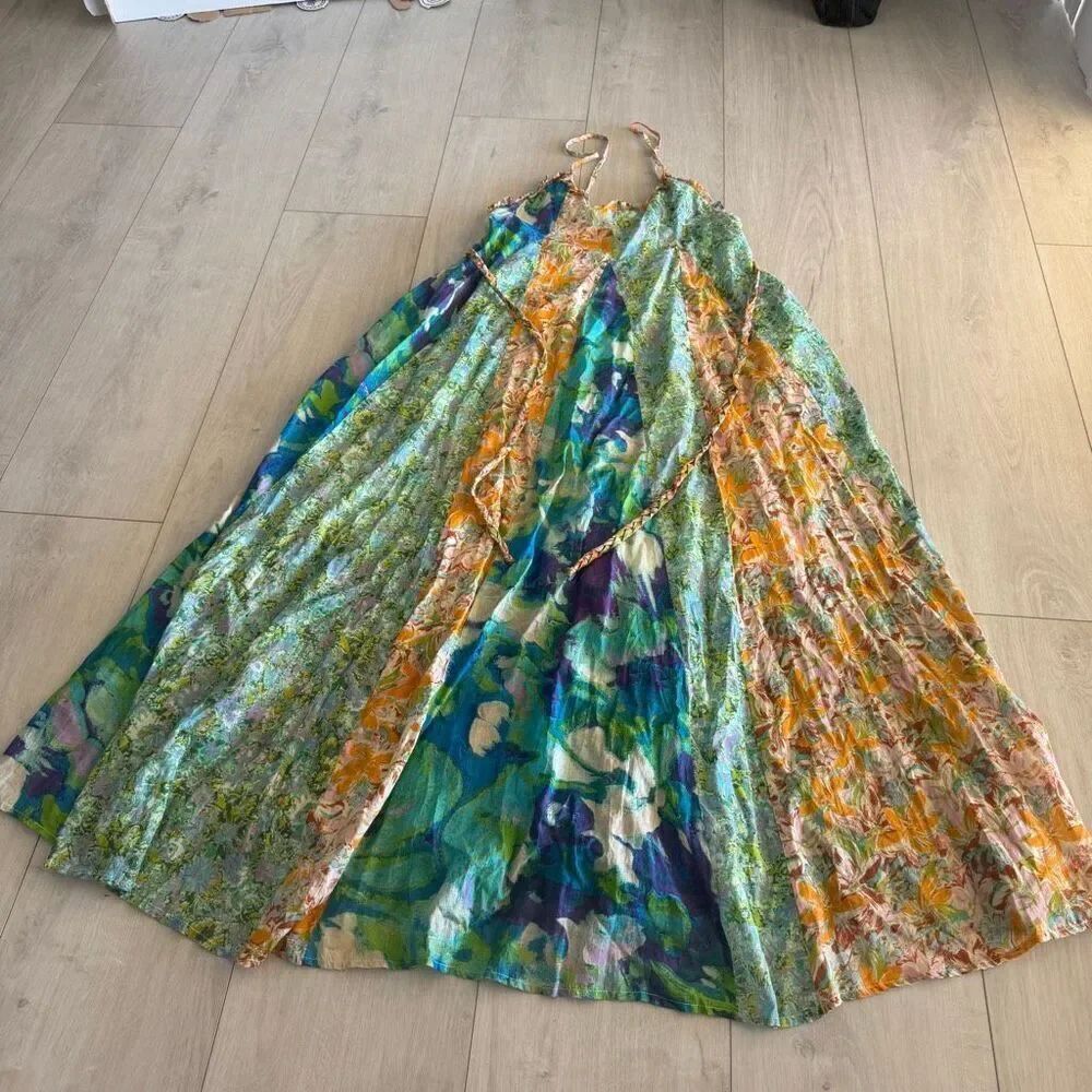 Free People Moondive Maxi Dress X-SMALL Green Combo BOHEMIAN